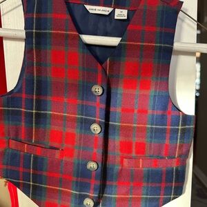 Boys Janie and Jack Red and Blue Wool Plaid Vest & matching wool Plaid Pants